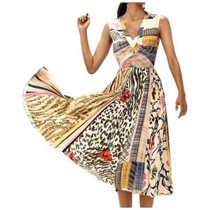 Geisha Designs Anthropologie Jacinta Patchwork Pleated Midi Dress Sz 4 NWT